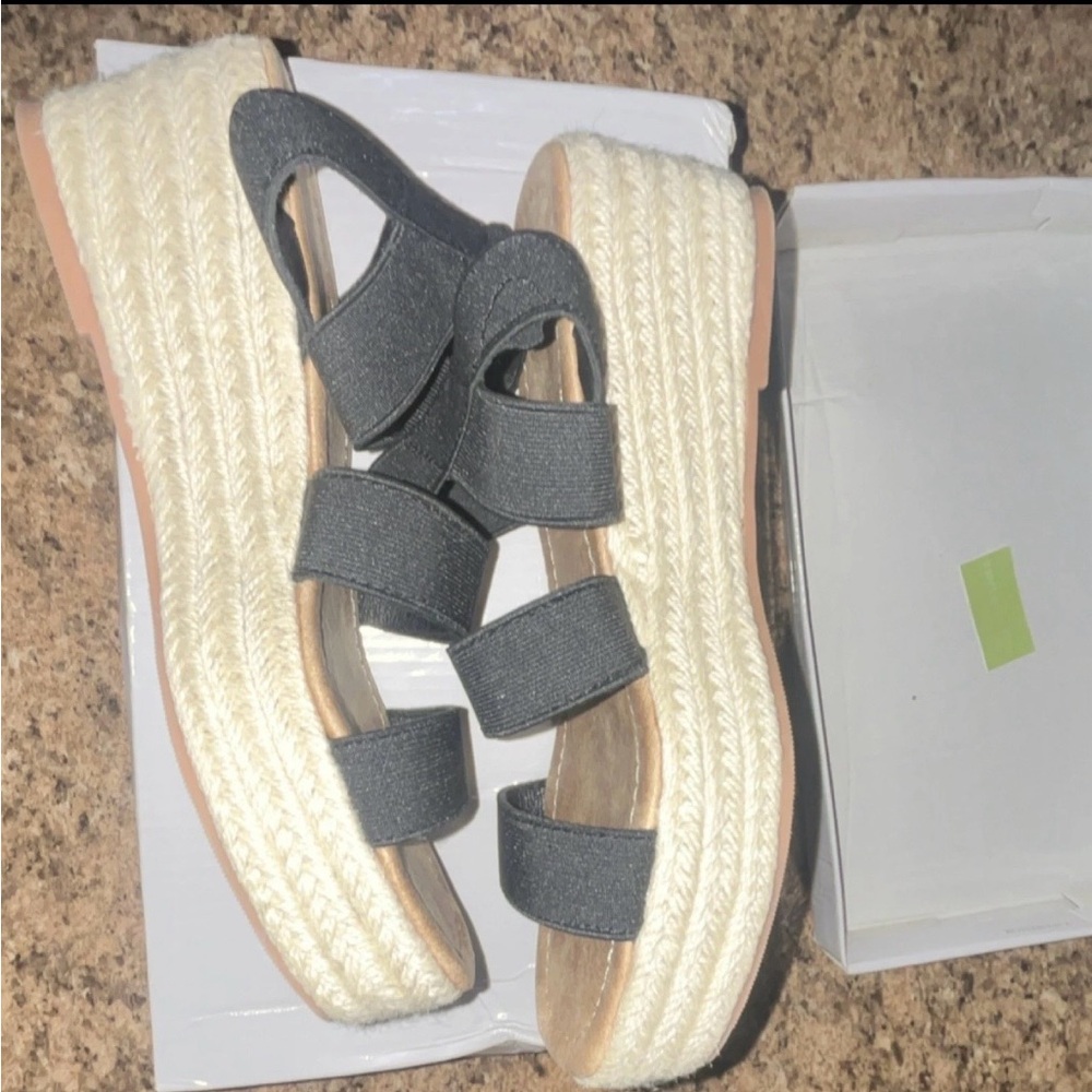 SHEIN Black Elastic Strap Espadrille Platform Sandals